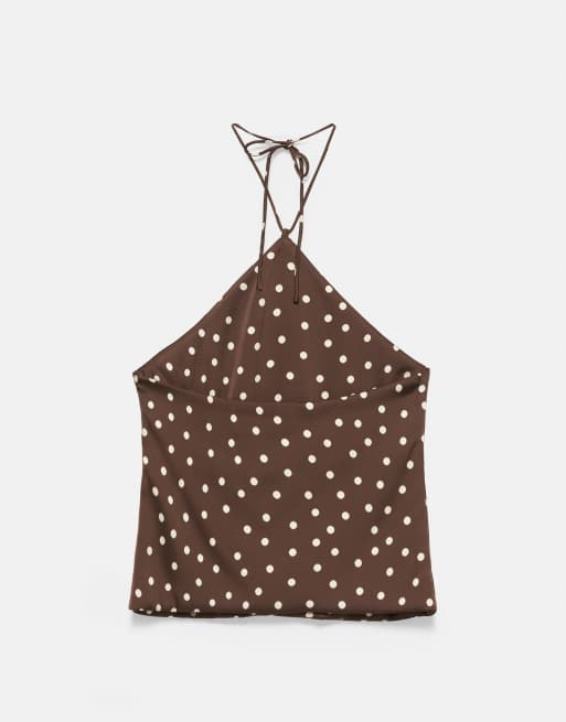 Pull&Bear satin haltertop i brune prikker, 7 af 7