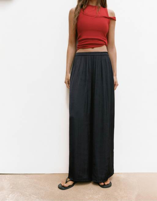 Pull&Bear Satin-Hose mit weitem Bein in Schwarz, 4 von 6