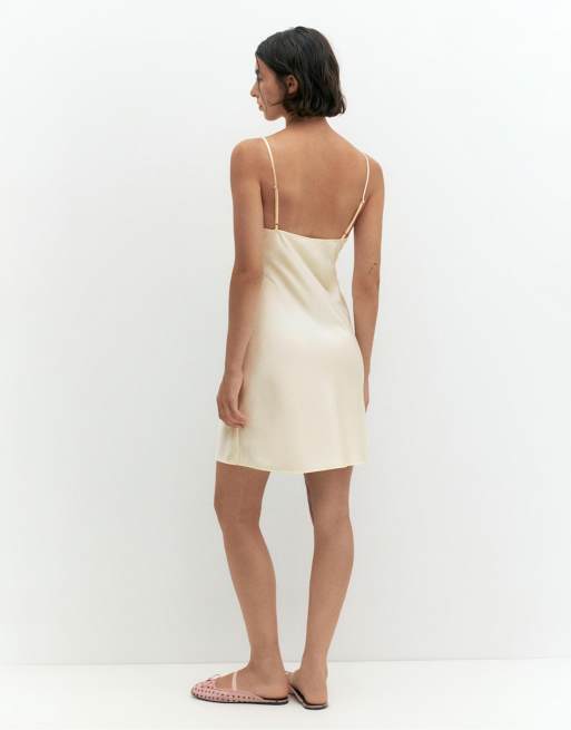 Pull&Bear Satin mini dress with straps in beige, 2 of 7