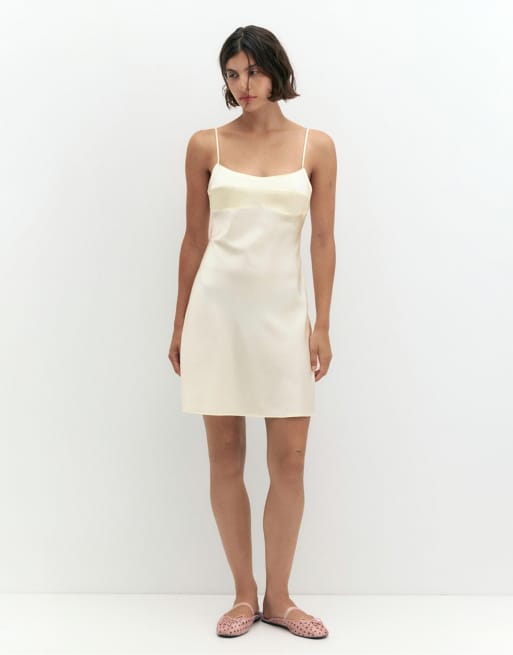 Pull&Bear Satin mini dress with straps in beige, 4 of 7