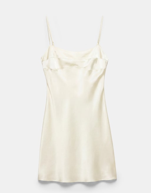 Pull&Bear Satin mini dress with straps in beige, 5 of 7