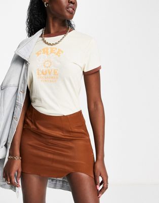 Pull&Bear satin mini skirt with wavy detail in brown - ASOS Price Checker