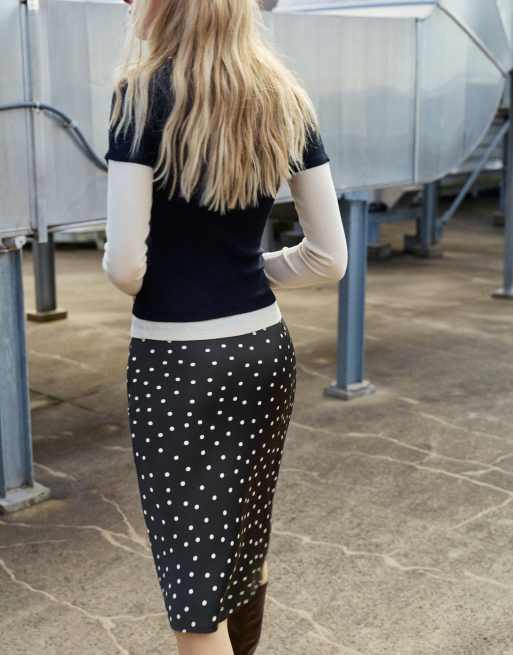 Pull&Bear Satin polka dot midi skirt in print, 2 of 6