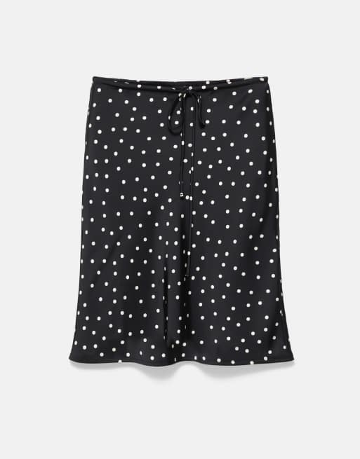 Pull&Bear Satin polka dot midi skirt in print, 4 of 6