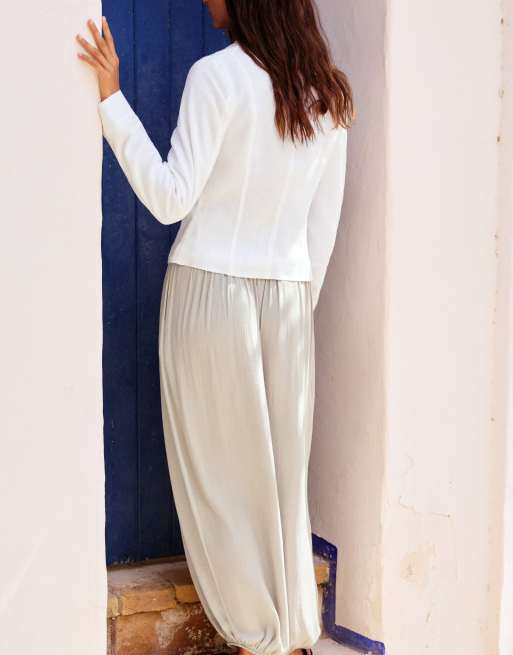 Pull&Bear Satin sarouel trousers in pale grey, 4 of 7