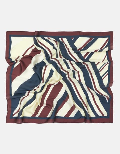 Pull&Bear Satin striped print bandana in burgundy - view 1