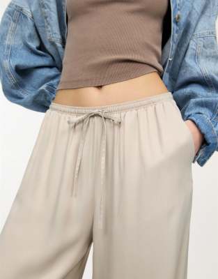 Pull & Bear Satin Sweatpants In Neutral