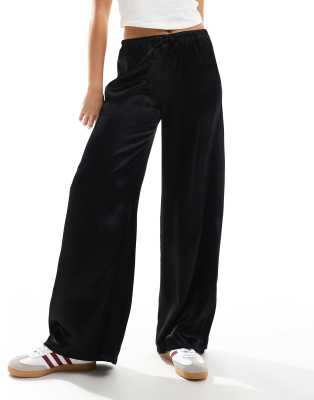 satin wide leg pants in black