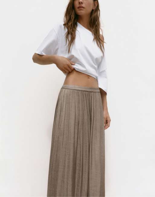 Pull&Bear Satin wide-leg trousers in mole brown, 3 of 7