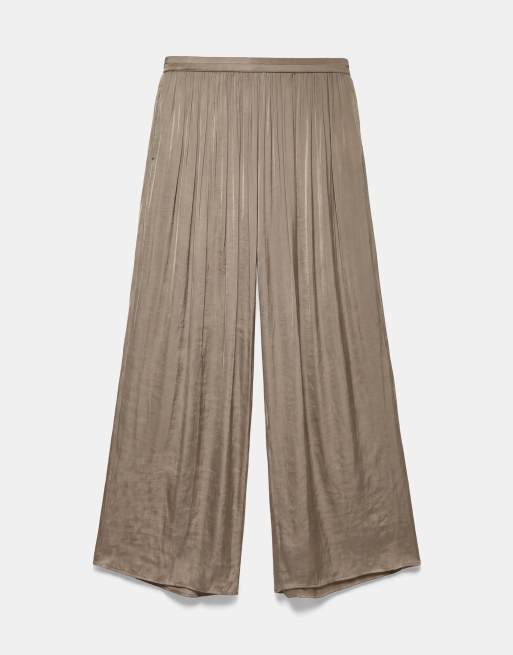 Pull&Bear Satin wide-leg trousers in mole brown, 5 of 7