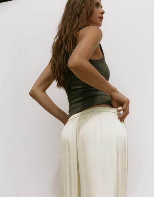 Pull&Bear satinbukser med brede ben i beige, 3 af 7