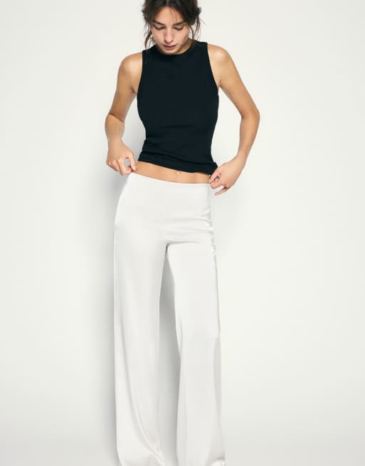 Pull&Bear satinbyxor med raka ben i beige, 6 av 7