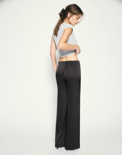 Pull&Bear satinbyxor med raka ben i svart, 5 av 7
