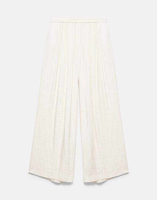 Pull&Bear satinbyxor med vida ben i beige, 7 av 7