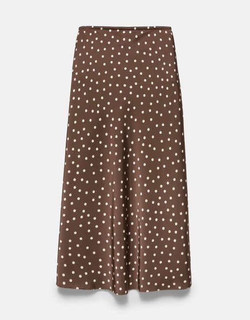 Pull&Bear satinmidikjol med dragsko i bruna prickar, 7 av 7