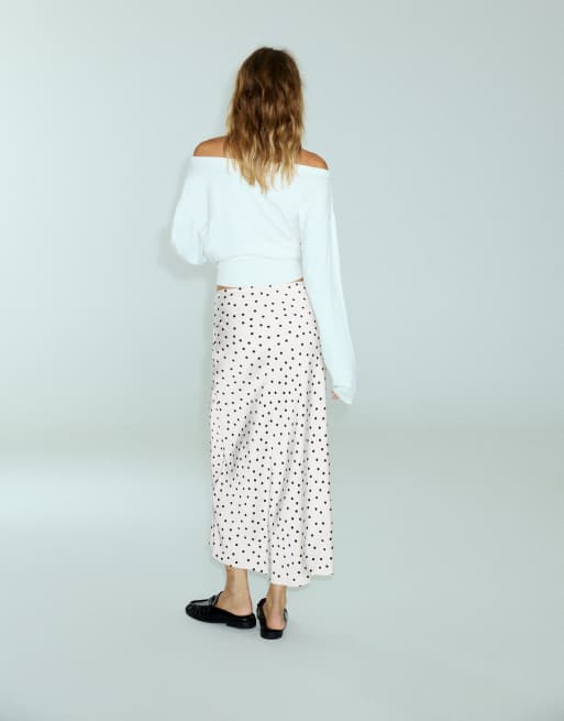 Pull&Bear satinmidikjol med dragsko i vitt, 2 av 7