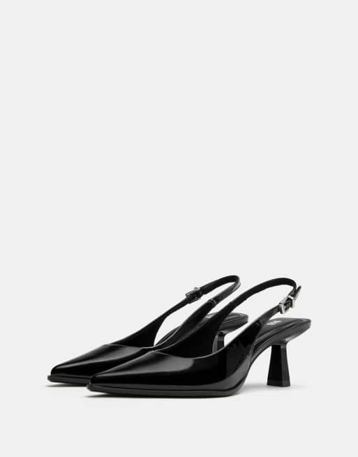 Pull&Bear - Scarpe nere in vinile con cinturino posteriore e tacchetto a spillo, 4 di 4