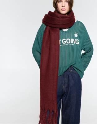 Pull & Bear - Schal in Mohair-Optik in Kastanienbraun-Rot