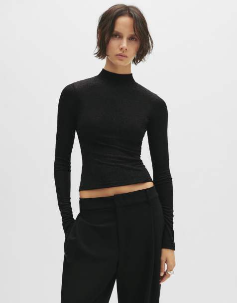 Pull&Bear – Schimmerndes Oberteil in Schwarz mit Rückenausschnitt - view 1