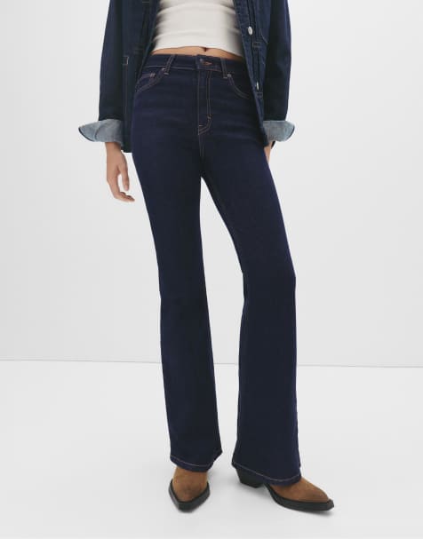 Pull&Bear – Schlagjeans in dunklem Indigo mit hohem Bund - view 1
