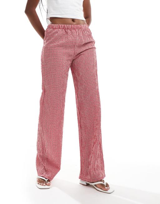 Pull&Bear – Schlupfhose in Rot mit Vichy-Karo 