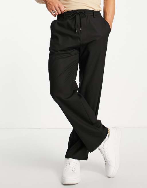 Pull&Bear – Schmal geschnittene Hose in Schwarz mit weitem Bein