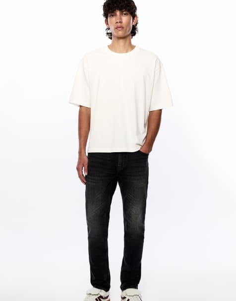 Pull&Bear – Schmal geschnittene Jeans in Faded-Schwarz - view 1