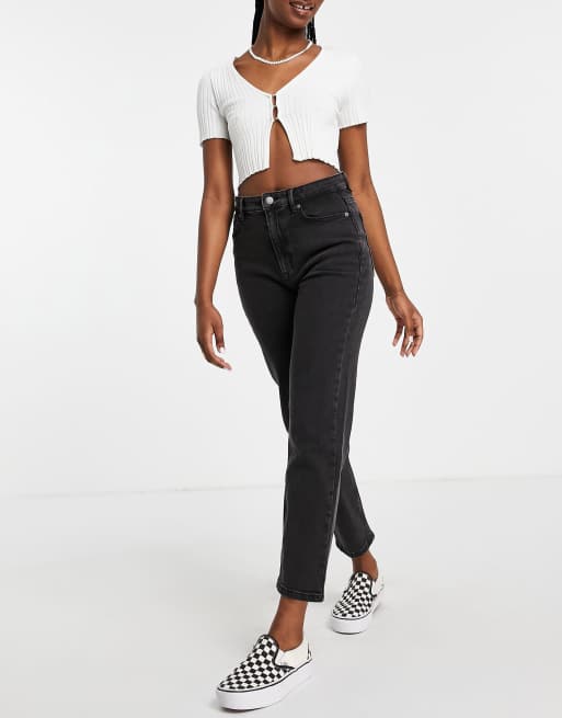 Pull&Bear – Schmal geschnittene Mom-Jeans in Schwarz, 3 von 4