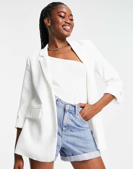 Pull&Bear – Schmal geschnittener Blazer in Weiß