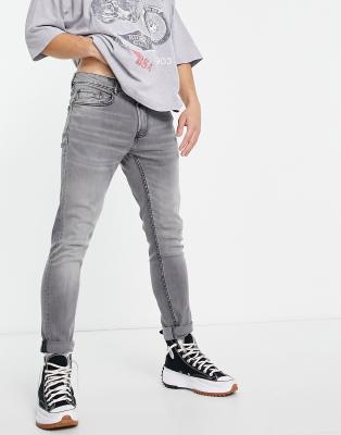 Pull&Bear – Schmale Jeans in Hellgrau