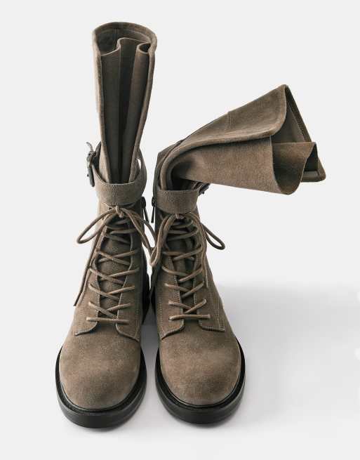 Pull&Bear Schnür-Stiefel aus Leder in Taupe, 3 von 6