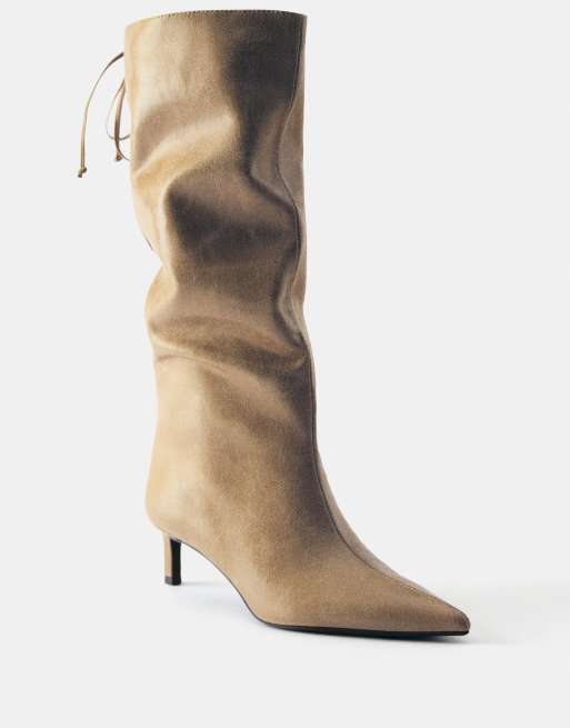 Pull&Bear Schnür-Stiefel mit Absatz in Hellbraun, 6 von 6