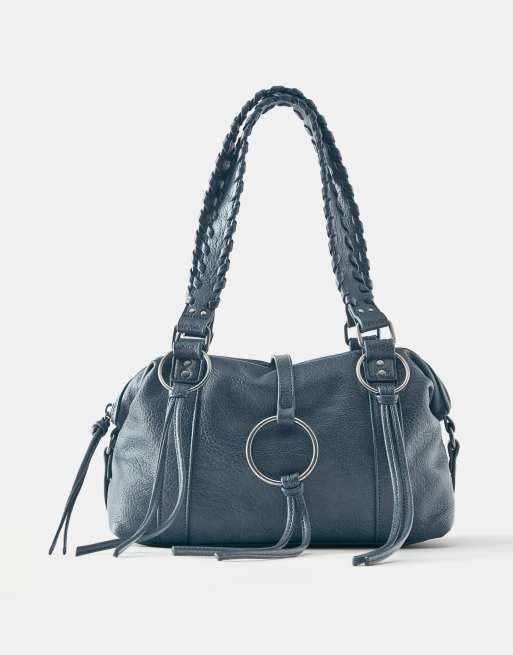 Pull&Bear schoudertas met ringdetail in blauw, 2 van 5