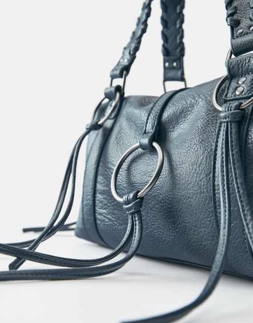 Pull&Bear schoudertas met ringdetail in blauw, 4 van 5