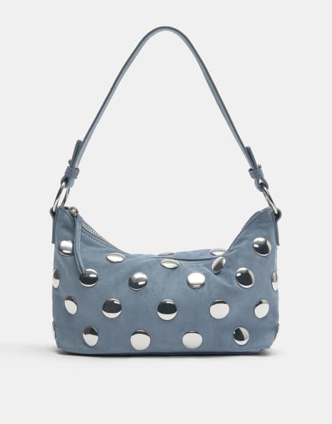 Pull&Bear – Schultertasche in Blau mit Nietenbesatz - view 1