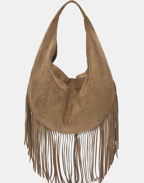 Pull&Bear – Schultertasche in Braun mit Fransen - view 1