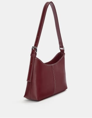 Pull & Bear - Schultertasche in Burgunderrot mit Nahtdetails-Bunt