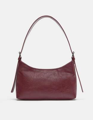 Pull & Bear - Schultertasche in Burgunderrot mit Ziernähten
