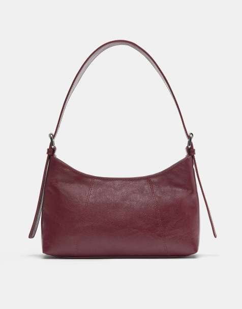 Pull&Bear – Schultertasche in Burgunderrot mit Ziernähten - view 1