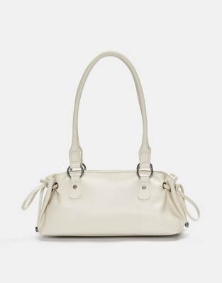 Pull & Bear - Schultertasche in Ecru mit Schleifen-Weiß