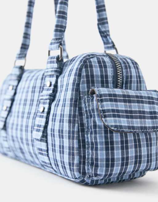 Pull&Bear Schultertasche mit Karoprint in Blau, 3 von 4