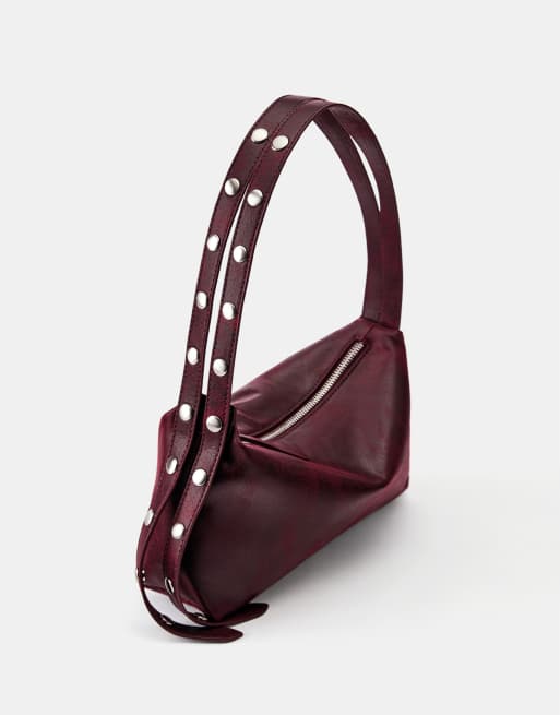 Pull&Bear Schultertasche mit Nieten in Burgunderrot, 2 von 4