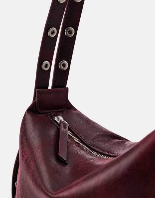 Pull&Bear Schultertasche mit Nieten in Burgunderrot, 3 von 4