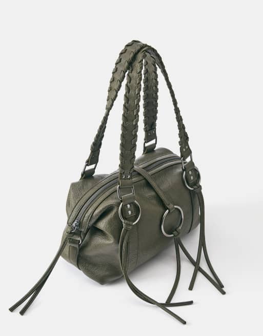 Pull&Bear Schultertasche mit Ring-Detail in Khaki, 3 von 6