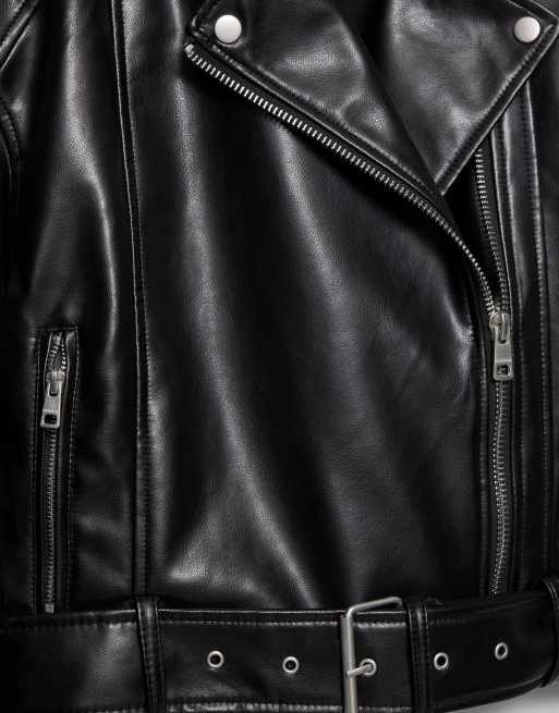 Pull&Bear – Schwarze Bikerjacke aus Lederimitat, 7 von 7