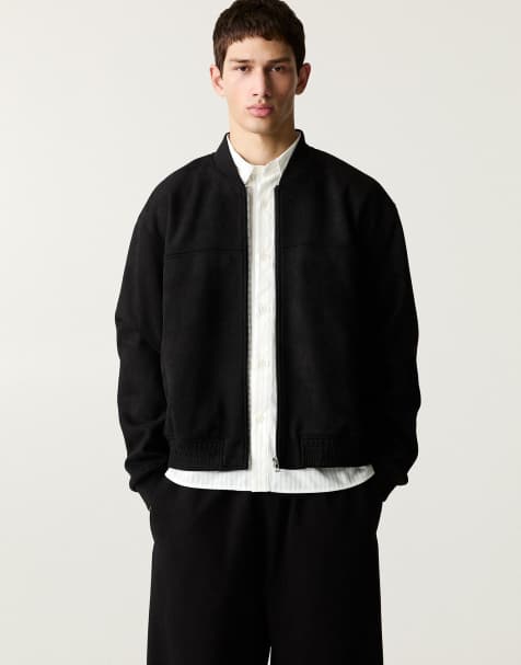 Pull&Bear – Schwarze Bomberjacke in Wildlederoptik - view 1