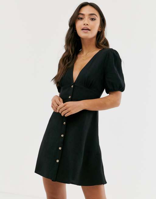 Pull Bear Schwarzes Kleid Mit Knopfleiste Asos