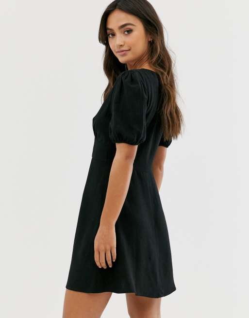 Pull Bear Schwarzes Kleid Mit Knopfleiste Asos