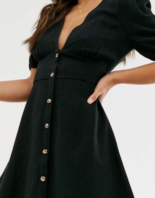 Pull Bear Schwarzes Kleid Mit Knopfleiste Asos