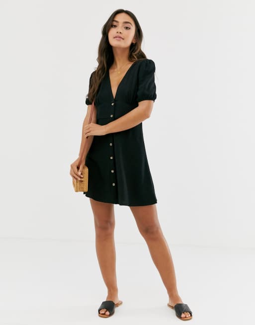 Pull Bear Schwarzes Kleid Mit Knopfleiste Asos